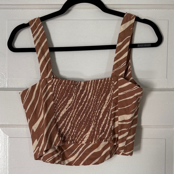 A New Day Brown and Cream Cropped Linen Topped - Picture 2 of 5